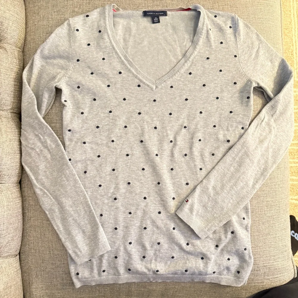 Tommy Hilfiger Light Gray polka Dot V-Neck Sweater